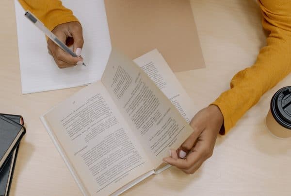 Woman studying from a book